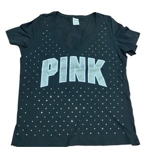 PINK Victoria's Secret Black Studded V-Neck Tee